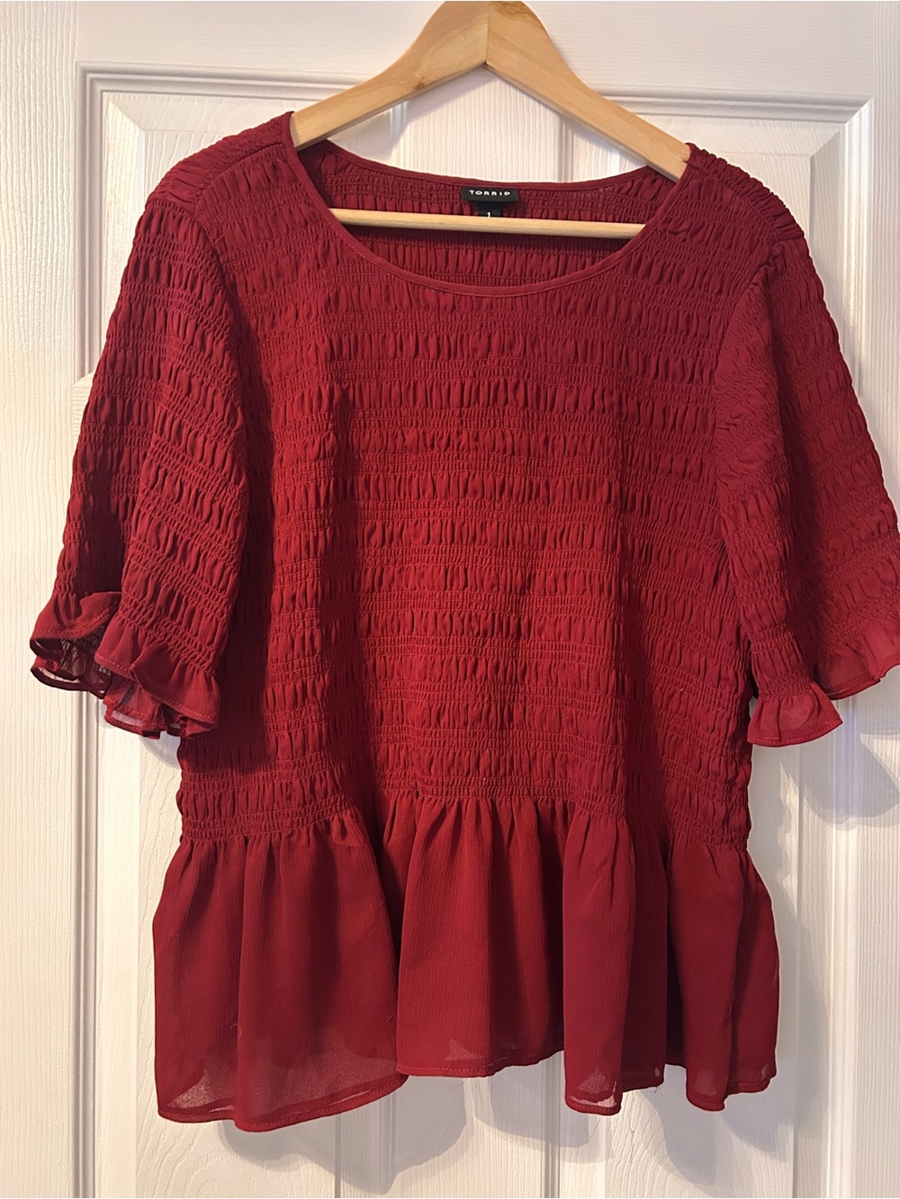 torrid red Smocked Peplum Top with Ruffle Sleeves